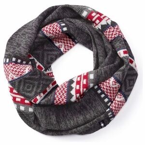 Smartwool Dazzling Wonderland Infinity Scarf Gray Red Fair Isle Merino Wool